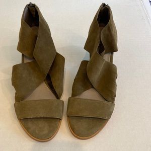 Eileen Fisher Sandals Block Heel Suede Open Toe Strappy Zipper  - Size 8